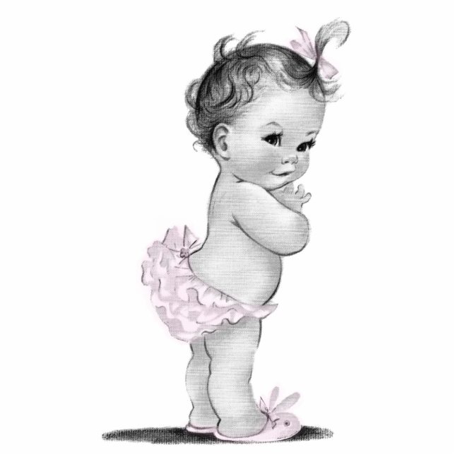 Adorable Vintage Pink Baby Girl Shower Standing Photo Sculpture (Front)