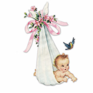 Adorable Vintage Pink Baby Girl Shower Standing Photo Sculpture