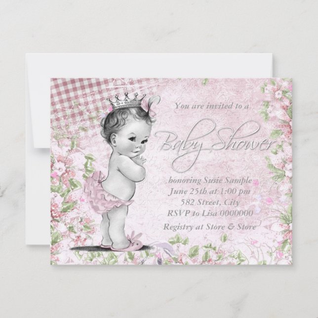 Adorable Vintage Pink Baby Shower Invitation (Front)