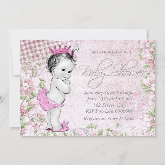 Adorable Vintage Pink Baby Shower Invitation (Front)