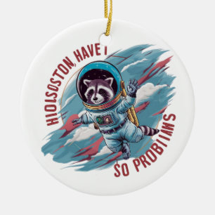 Adorable vintage racoon astronaut ceramic tree decoration