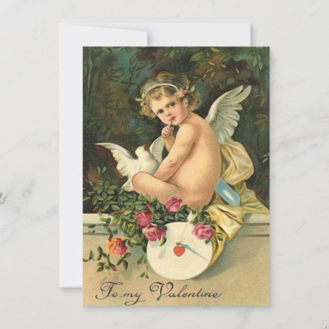Adorable Vintage Valentine Cupid Cherub Card (Front)