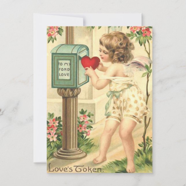 Adorable Vintage Valentine Cupid Cherub Card (Front)
