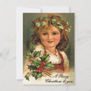 Adorable Vintage Victorian Little Girl Christmas Card