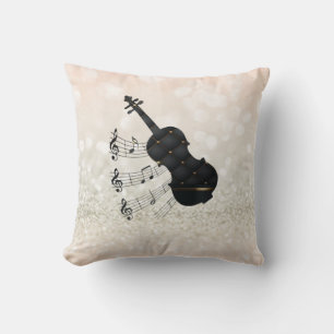 Adorable Violin , Note, Glitter Bokeh Cushion