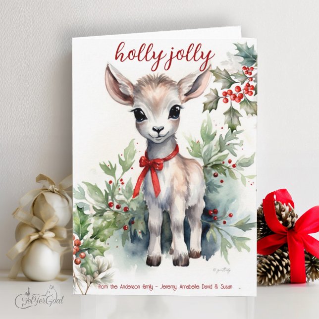 Adorable Watercolor Baby Christmas Goat  Card (goat lover's Christmas Cards - baby goats in watercolor - 7th in a series of 8  #zazzlemade)