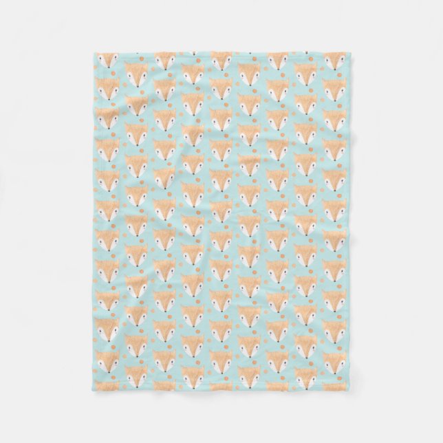 Adorable Watercolor Baby Fox Pattern Fleece Blanket (Front)
