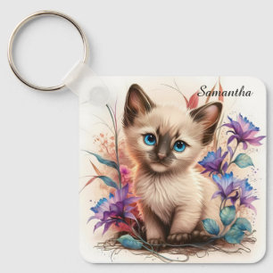 Adorable Watercolor Balinese Kitten Key Ring