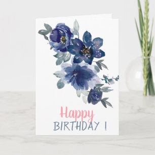 Adorable Watercolor Blue Flowers Birthday Card