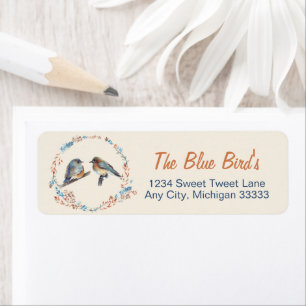 Adorable Watercolor Bluebird Couple Art Label