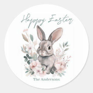 Adorable Watercolor Bunny Spring Floral Easter Classic Round Sticker