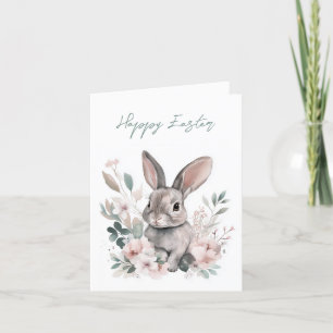 Adorable Watercolor Bunny Spring Floral Easter Holiday Card