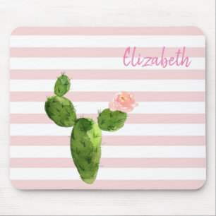 Adorable Watercolor Cactus, Stripes -Personalised Mouse Mat