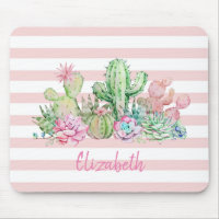 Adorable Watercolor Cactus,Succulent Pink Stripes