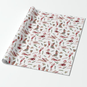 Adorable Watercolor Christmas Dachshund Pattern Wrapping Paper
