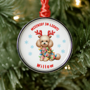 Adorable Watercolor Christmas Poodle Snowflakes Metal Tree Decoration