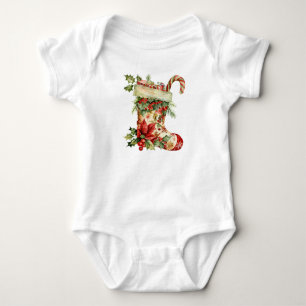 Adorable Watercolor Christmas Stocking Design Baby Bodysuit