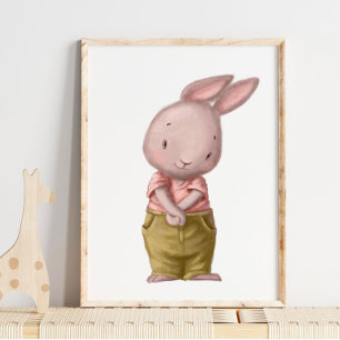 Adorable Watercolor Cute Boy Bunny   Wall Print