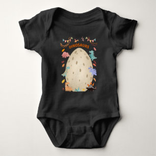 Adorable Watercolor Dinosaurs with Large Dino Egg Baby Bodysuit