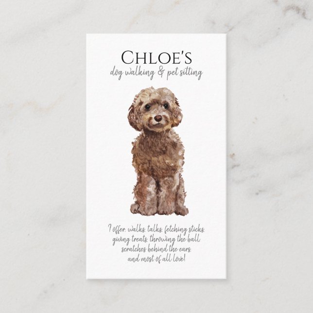 Adorable Watercolor Dog Walker Pet Sitter  Business Card (Front)