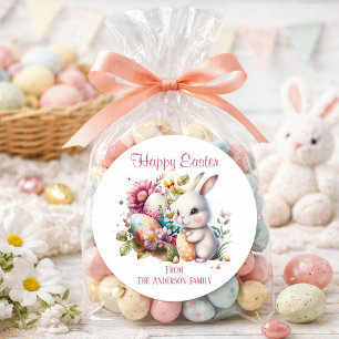 Adorable Watercolor Easter Bunny Classic Round Sti Sticker