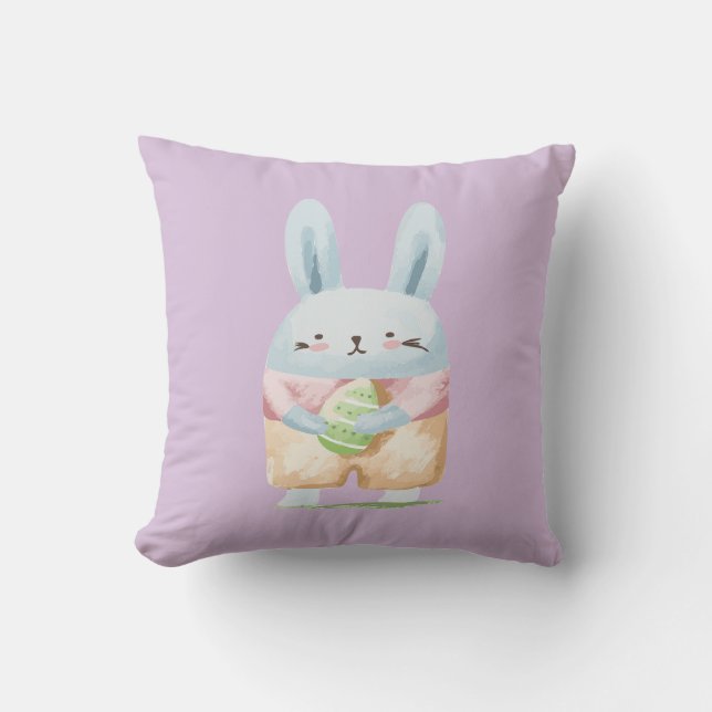 Adorable Watercolor Easter Bunny Cushion (Front)