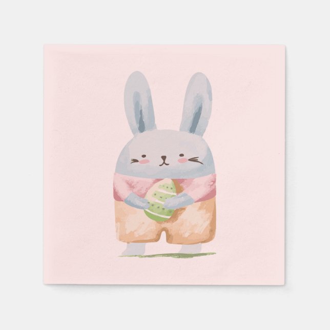 Adorable Watercolor Easter Bunny Napkin (Front)