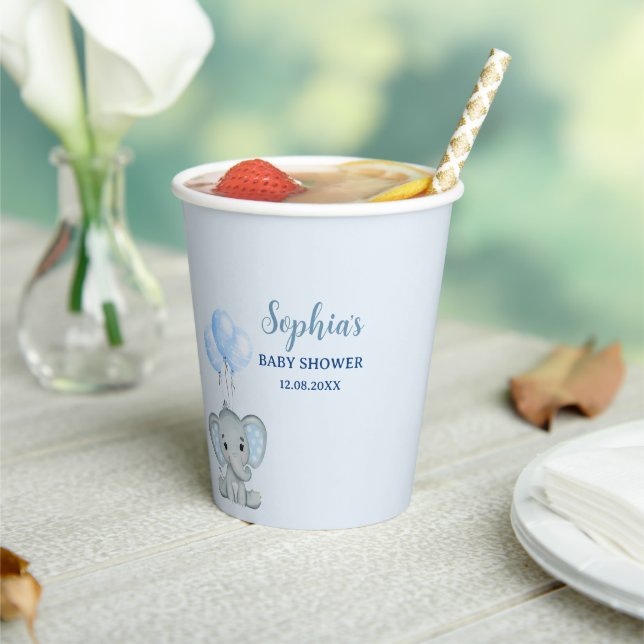 Adorable Watercolor Elephant baby shower Boy Paper Cups (Insitu)