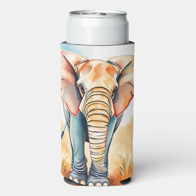 Adorable Watercolor Elephant Seltzer Can Cooler (Seltzer Back)