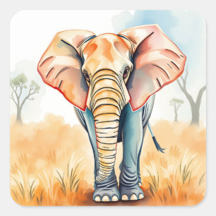 Adorable Watercolor Elephant Square Sticker