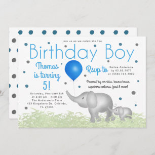 Adorable Watercolor Elephants Boy Birthday Party Invitation