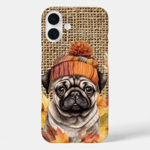 ADORABLE WATERCOLOR FALL PUG DOG FACE iPhone 16 PLUS CASE