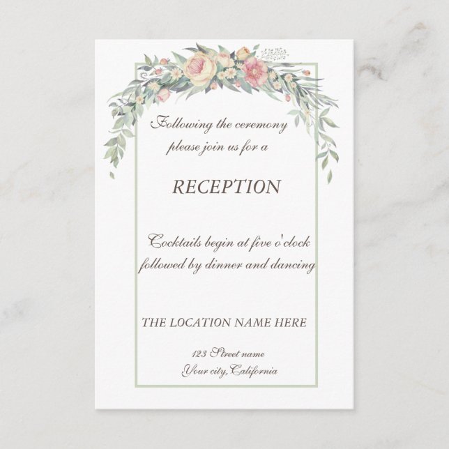 Adorable Watercolor Floral Wedding Reception Enclosure Card (Front)