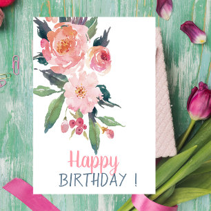 Adorable Watercolor Flowers Birthday  Card