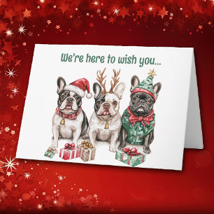Adorable Watercolor French Bulldogs Christmas Card