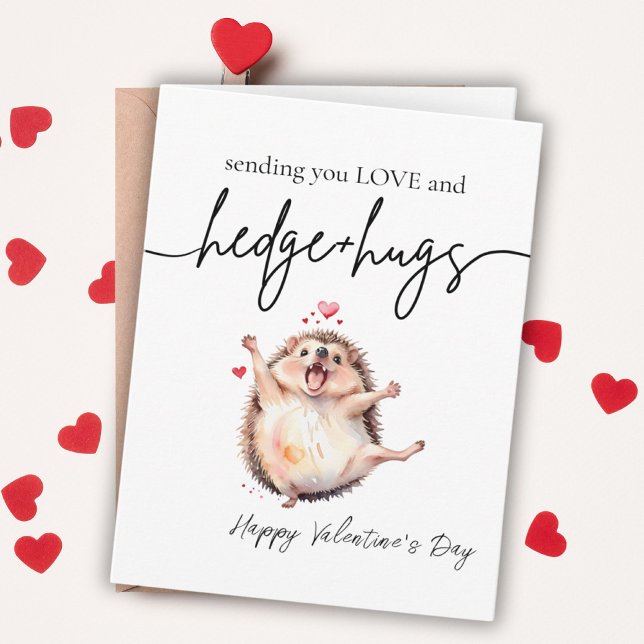 Adorable Watercolor Happy Hedgehog Valentine's Day Card (Adorable Watercolor Happy Hedgehog Valentine's Day Card)