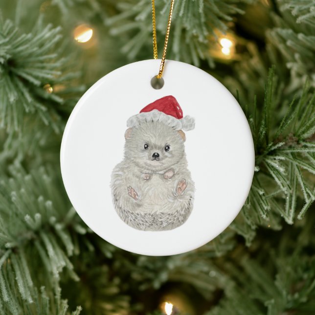 Adorable Watercolor Hedgehog Christmas Ornament (Tree)