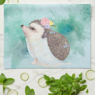 Adorable Watercolor Hedgehog Tea Towel