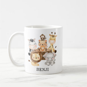 Adorable Watercolor Jungle Safari Animals Monogram Coffee Mug