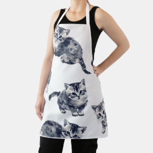 Adorable Watercolor Kitten Pattern Cute Stylish Apron