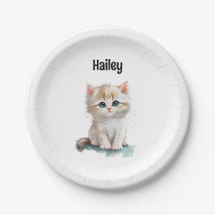 Adorable Watercolor Kitten with Blue Eyes  Paper Plate