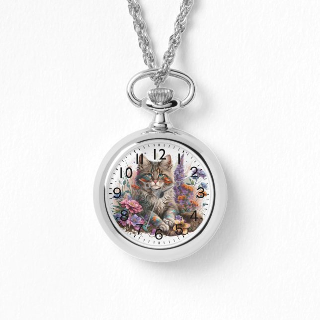 Adorable Watercolor Maine Coon Kitten Print Watch (Front)