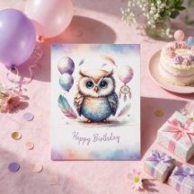 Adorable Watercolor Owl Happy Birthday