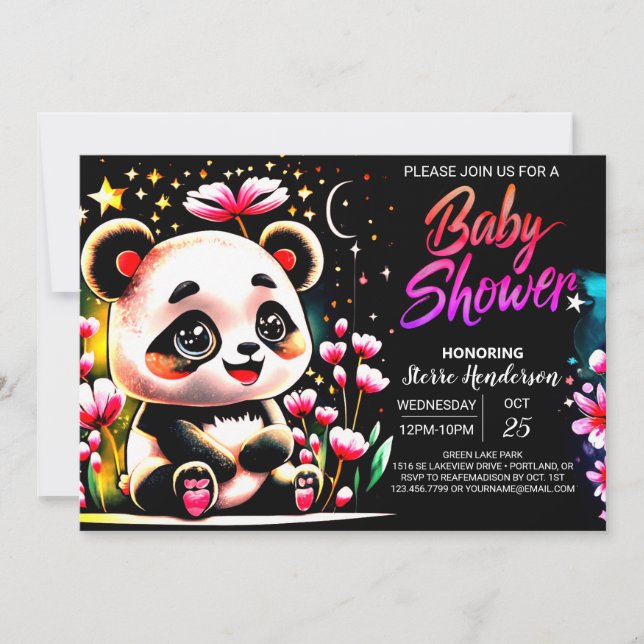 Adorable Watercolor Panda Haven Girl Baby Shower Invitation (Front)