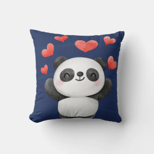 Adorable Watercolor Panda with Hearts Kids Cushion