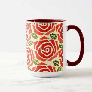 Adorable watercolor pattern cute roses red white mug