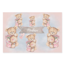 Adorable Watercolor Pink Teddy Bears and Flowers