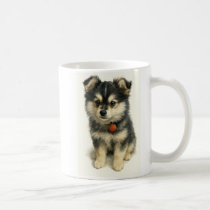 Adorable Watercolor Pomchi Puppy Portrait Coffee Mug