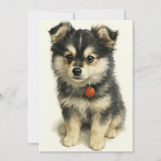 Adorable Watercolor Pomchi Puppy Thank You Card