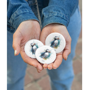 Adorable Watercolor Puffin, custom 3 Cm Round Badge